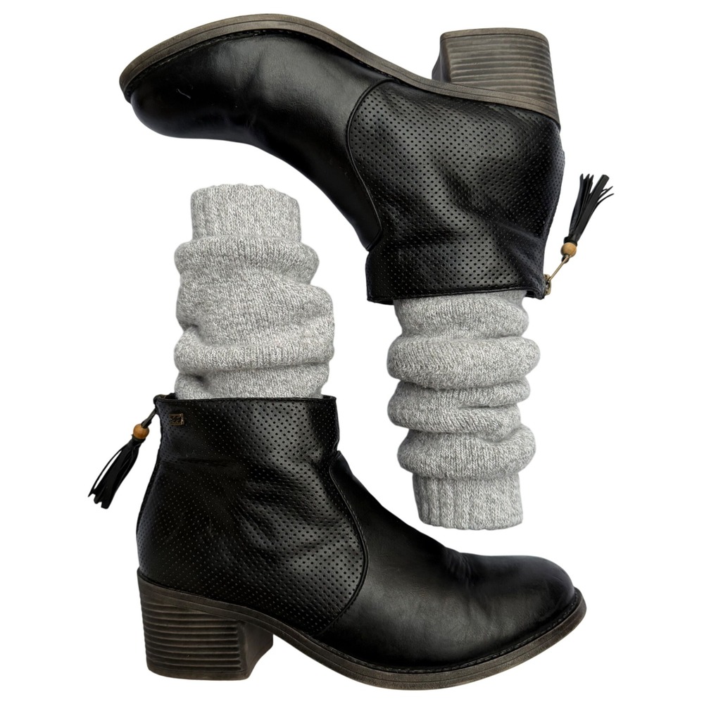 Billabong Talia Ankle Boots Black Perforated Tassel Y2K Boho Western Grunge 8.5